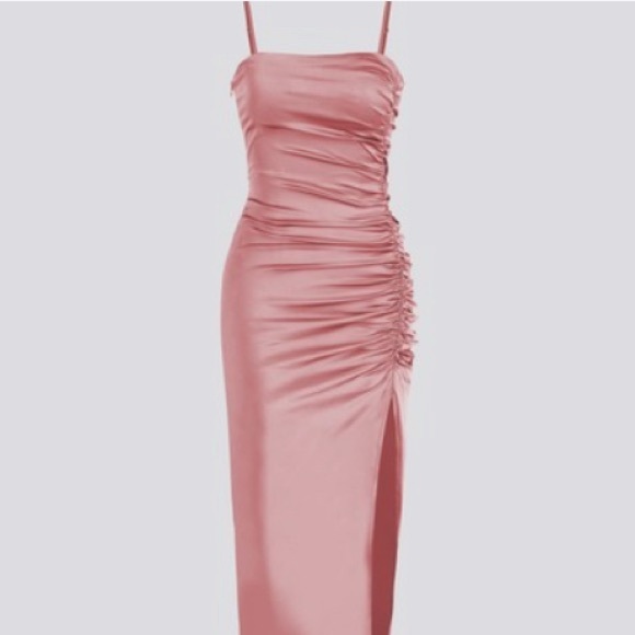 Cider Dresses & Skirts - Solid satin ruched split midi cami dress